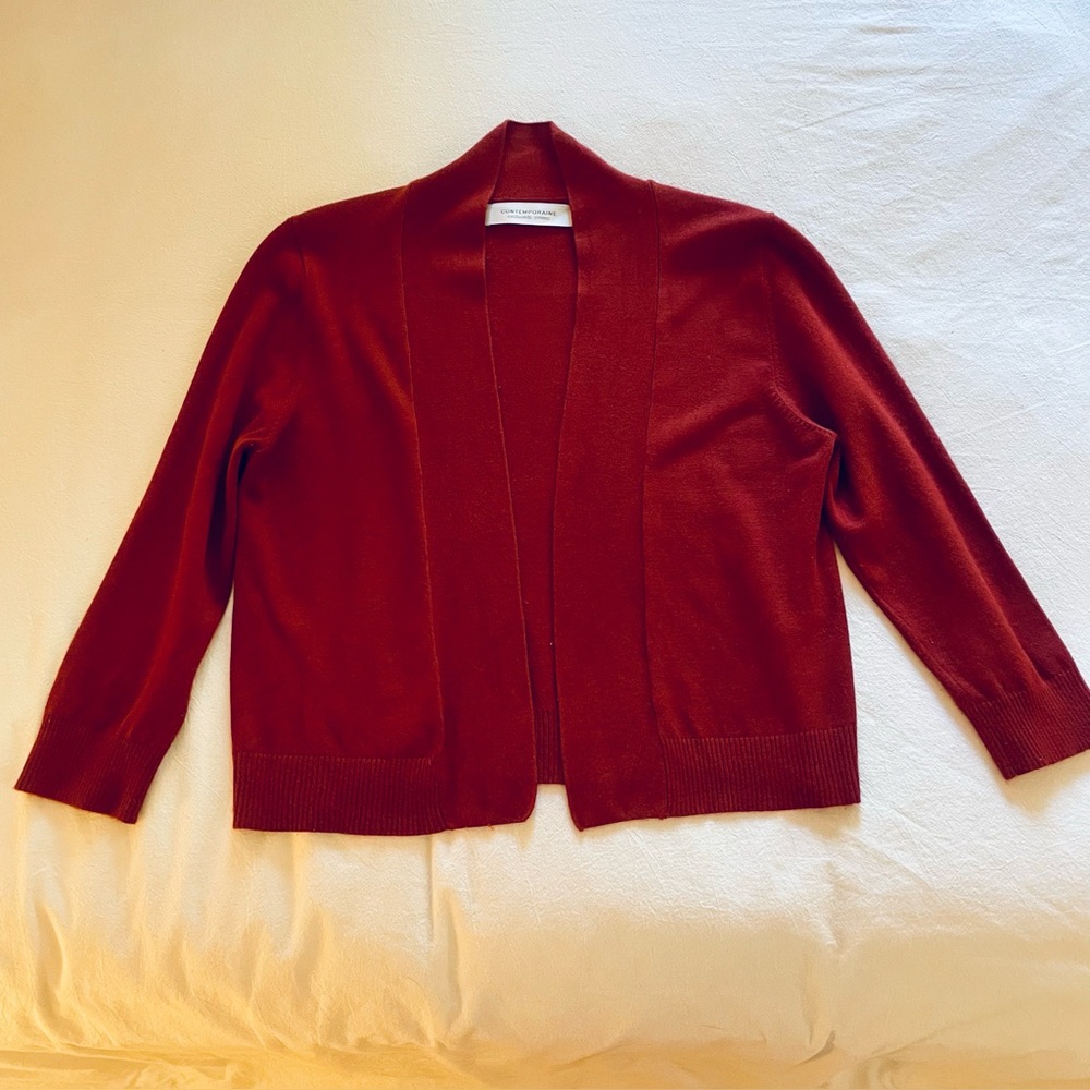 3/4-sleeve fine knit open cardigan